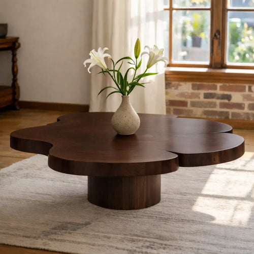 Organic Shaped Walnut Coffee Table with Pedestal Base, Modern Sculptural Design for Living Room - view 1 of 9