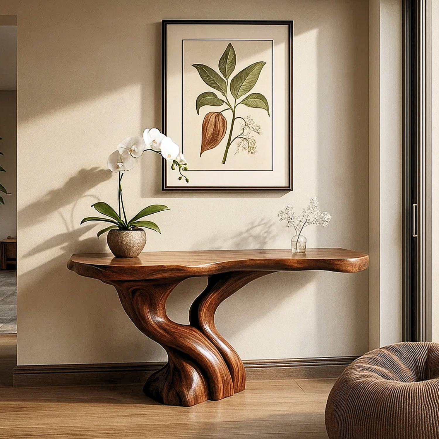 Organic Solid Wood Console Table, Sculptural Tree Root Base Entryway Hallway Furniture - view 5 of 7