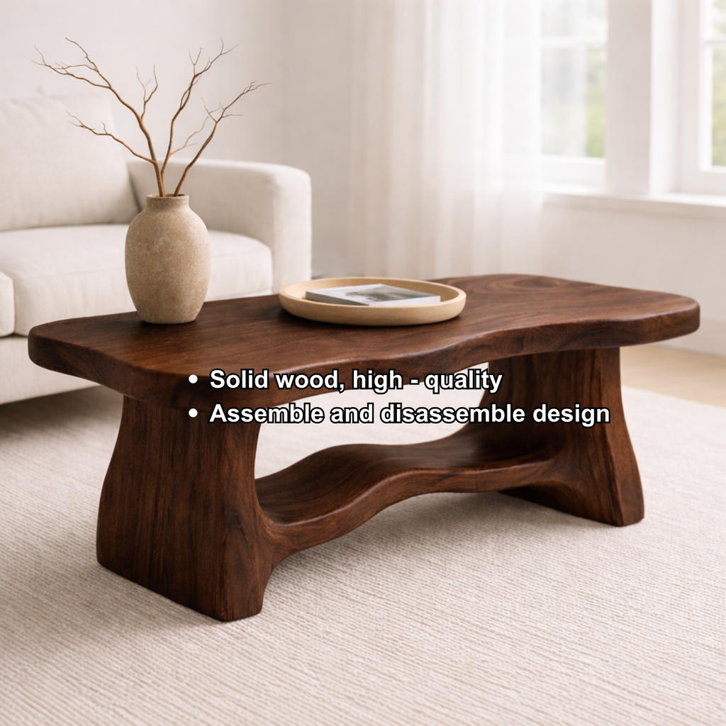 Solid Wood Coffee Table with Organic Curved Base – Rustic Modern Living Room Table - view 9 of 10