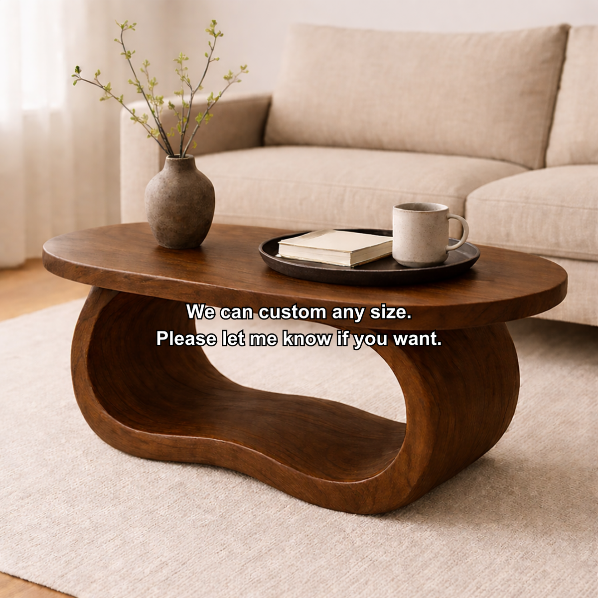 Curved Solid Wood Coffee Table – Sculptural Modern Living Room Center Table - view 8 of 8