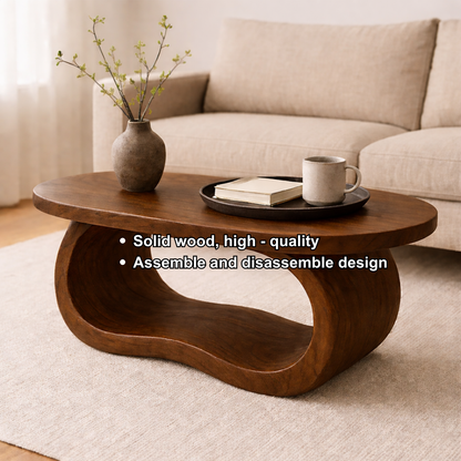 Curved Solid Wood Coffee Table – Sculptural Modern Living Room Center Table - view 7 of 8