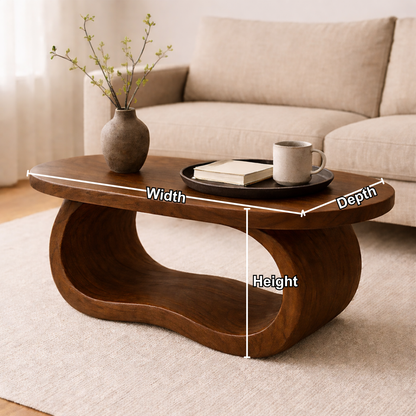 Curved Solid Wood Coffee Table – Sculptural Modern Living Room Center Table - view 6 of 8