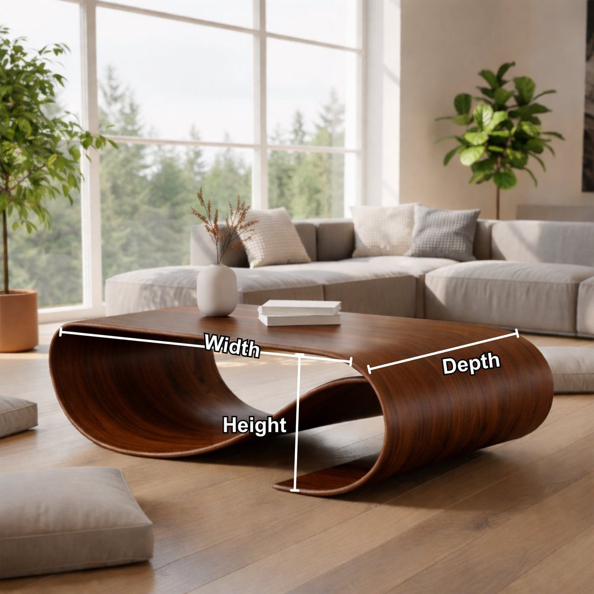 Solid Wood Sculptural Coffee Table with Curved Loop Base – Modern Organic Coffee Table - view 8 of 10