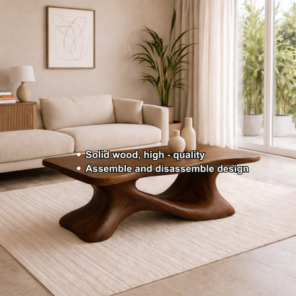 Solid Wood Sculptural Coffee Table with Organic Curved Base – Modern Living Room Table - view 10 of 11