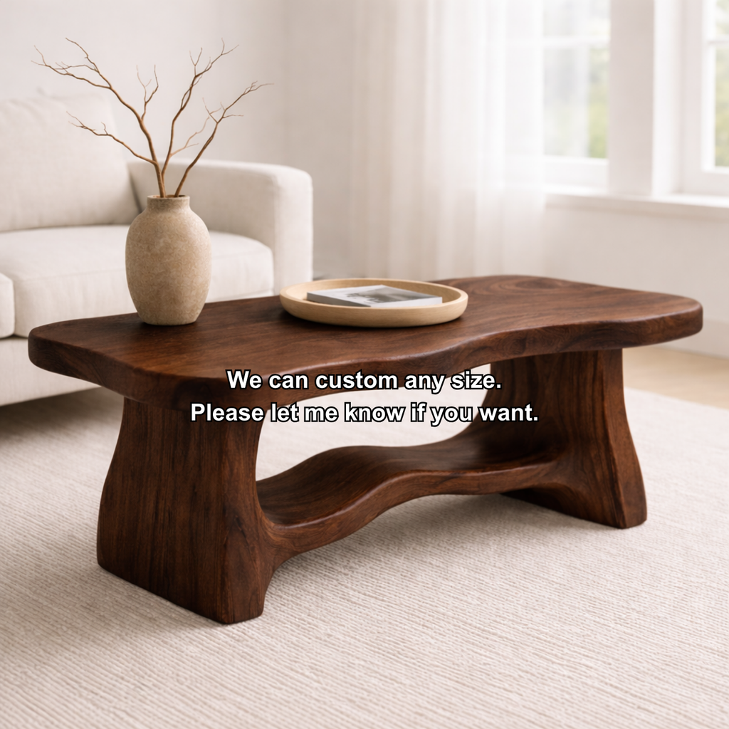 Solid Wood Coffee Table with Organic Curved Base – Rustic Modern Living Room Table - view 10 of 10
